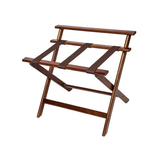 Deluxe Series Wood Luggage Rack, Dark Brown with Black Straps